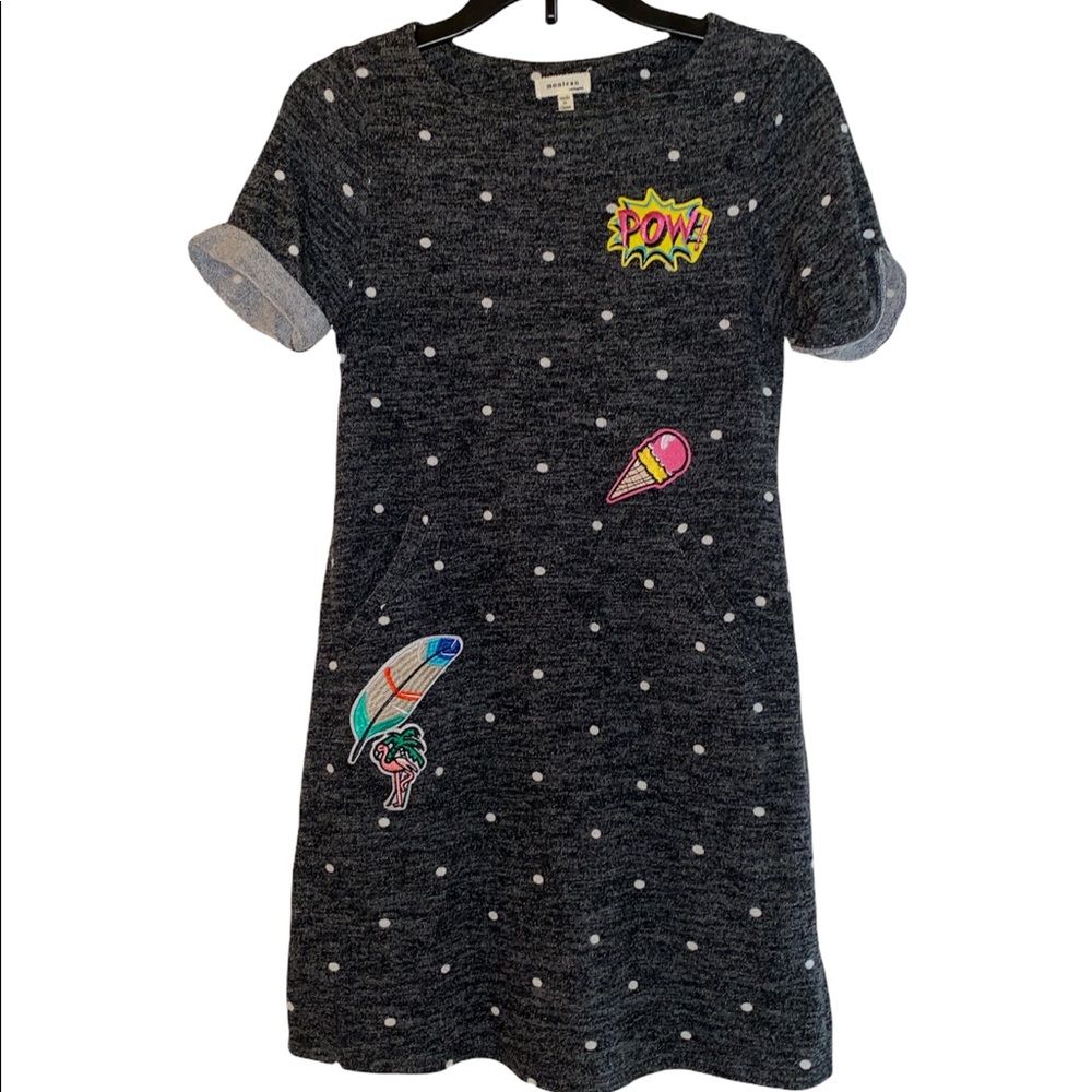 Monteau- Girls Polka Dot And Patches Sweater Dress With Pockets  (Size: 10)